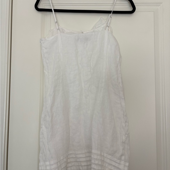 Ann Taylor LOFT White 100% Linen Ruffle Lined Spaghetti Strap Dress - Picture 7 of 8